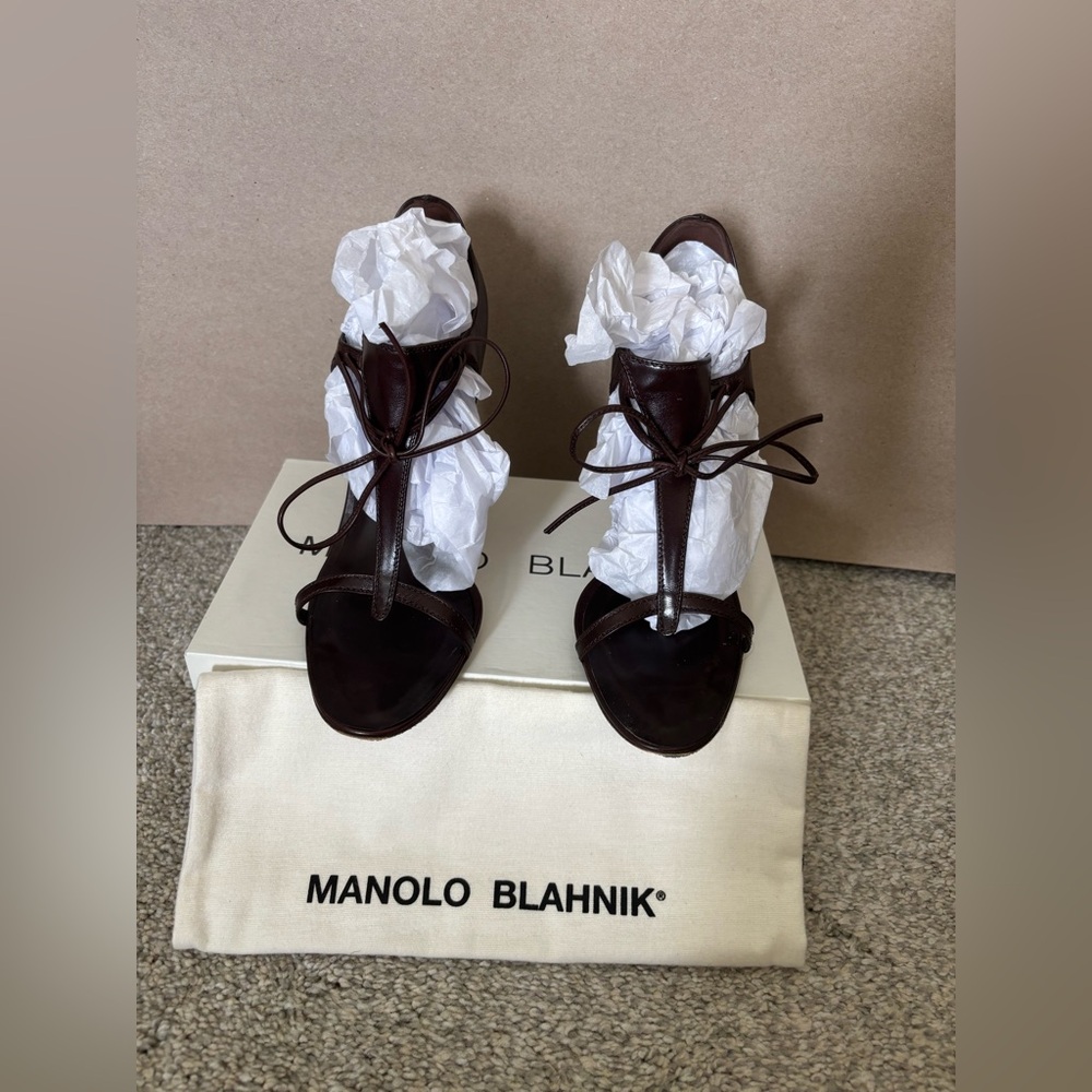 Manolo Blahnik Dark Brown Women's Sandals 3.5inch heel - Picture 2 of 9